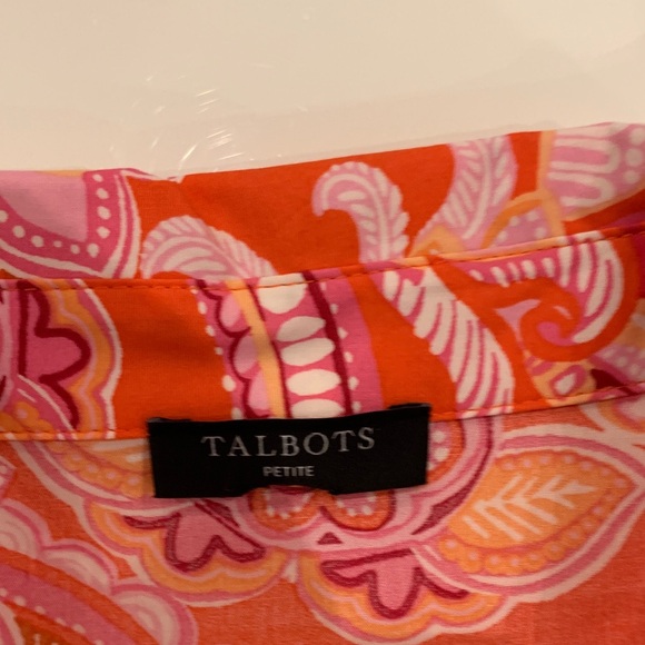 Talbots Vibrant Pink and Orange Paisley Button-Down Dress.  Size 12P. Never worn - Picture 7 of 8